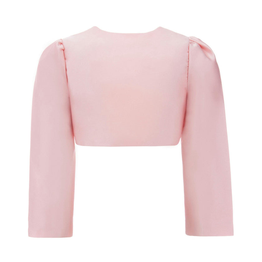 Peach Cropped Satin Cardigan