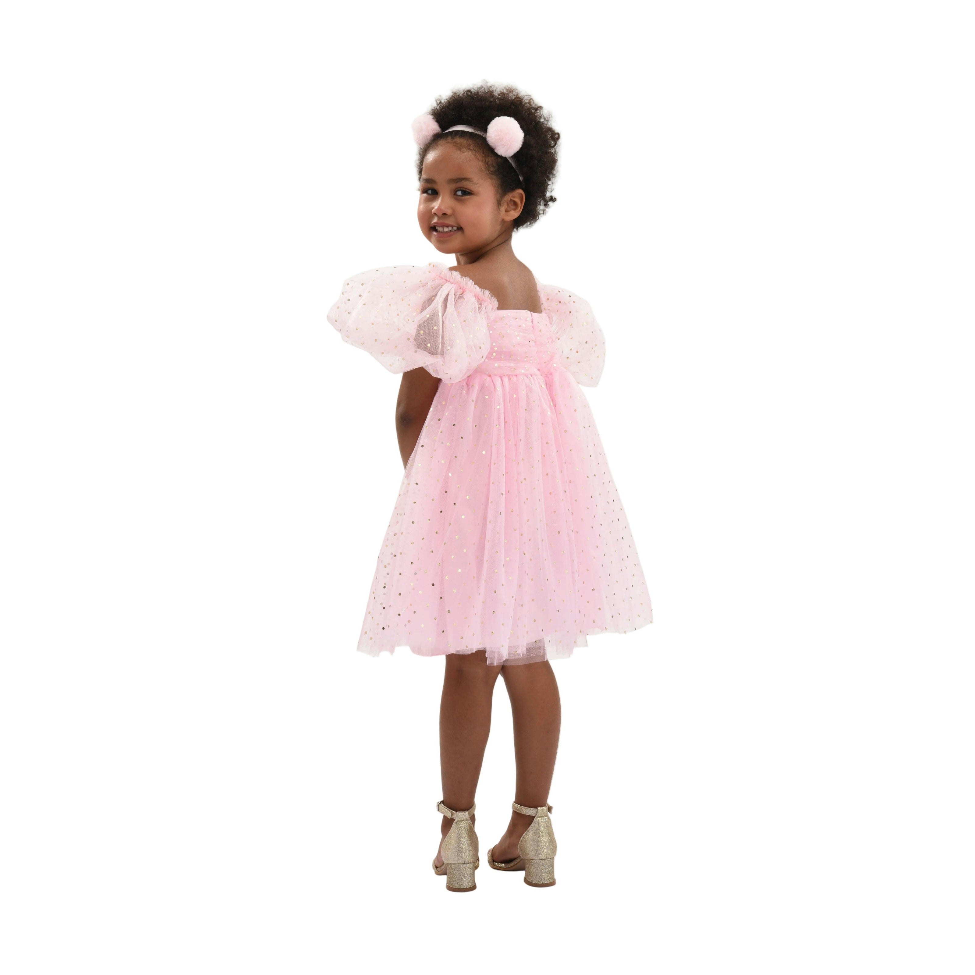 Pink Tulle Dress with Puffed Sleeves