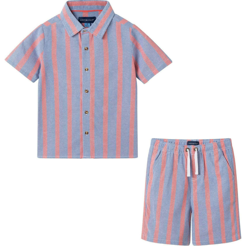 Boys Orange Striped Airy Oxford Set | Orange Stripe