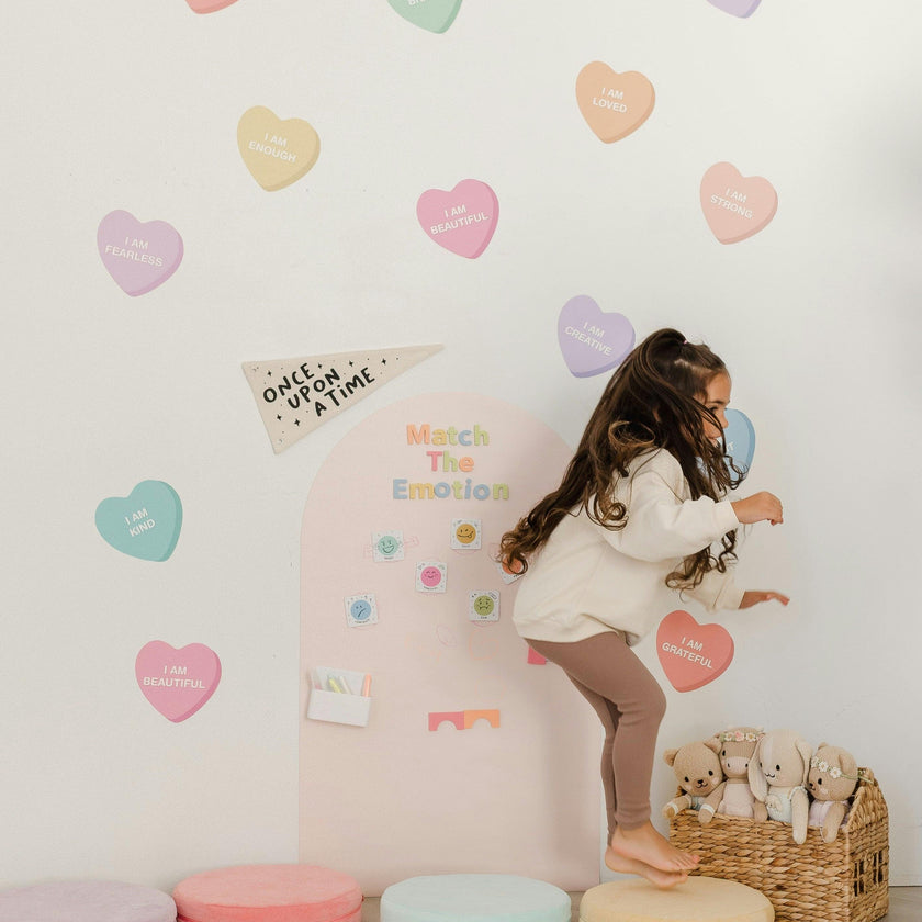 Peel & Stick Fabric Wall Stickers - Affirmation Candy Hearts Brights