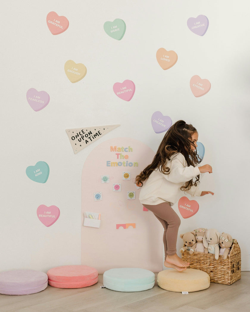 Peel & Stick Fabric Wall Stickers - Affirmation Candy Hearts Brights
