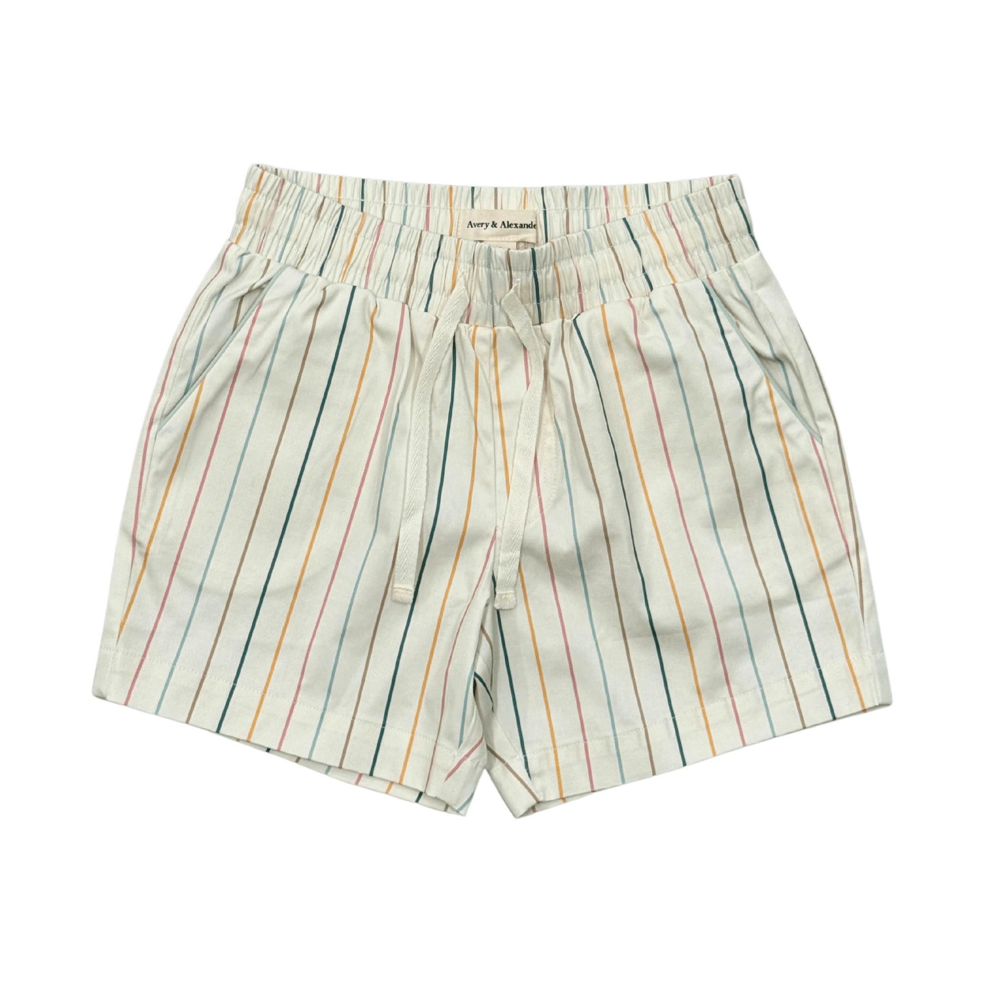 Boys Twill Beach Shorts in Vintage Rainbow Stripe