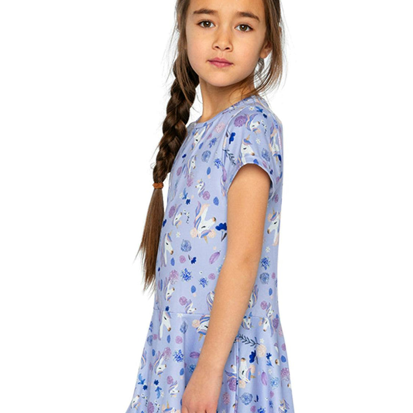 Short Sleeve Dress Purple Unicorn Print