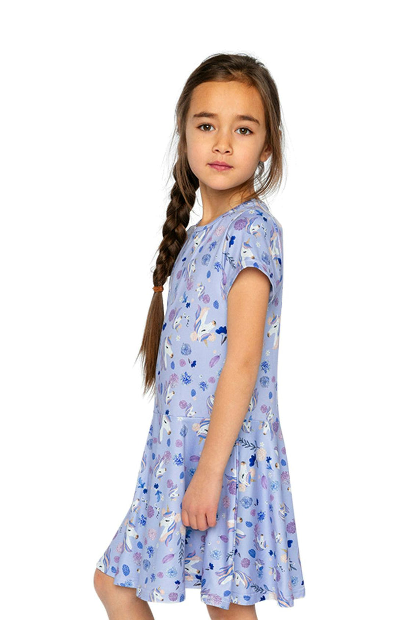 Short Sleeve Dress Purple Unicorn Print