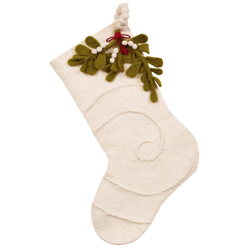 Mistletoe Cream Christmas Stocking Hand Felted Wool