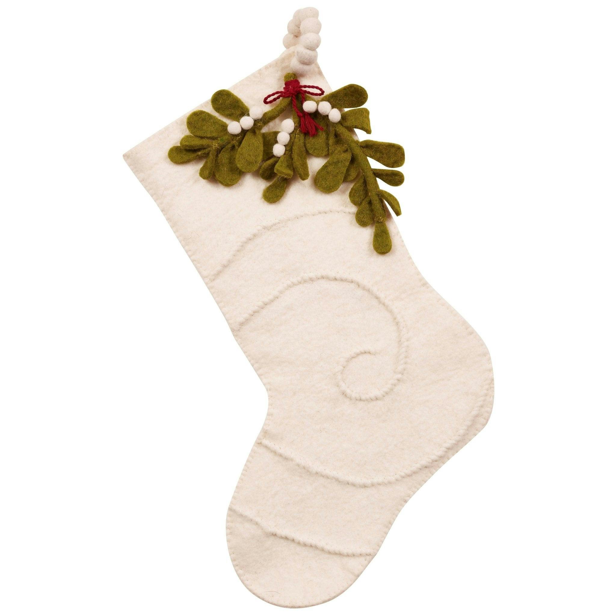 Mistletoe Cream Christmas Stocking Hand Felted Wool