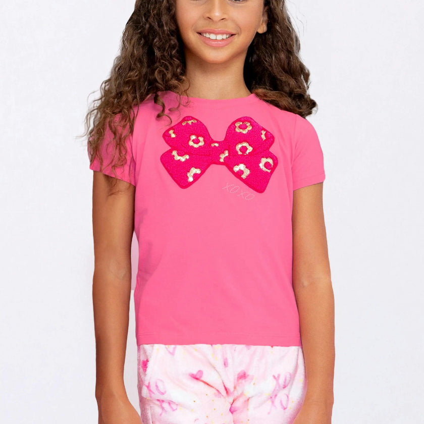 Sequin Bow Applique Short Sleeve Tee