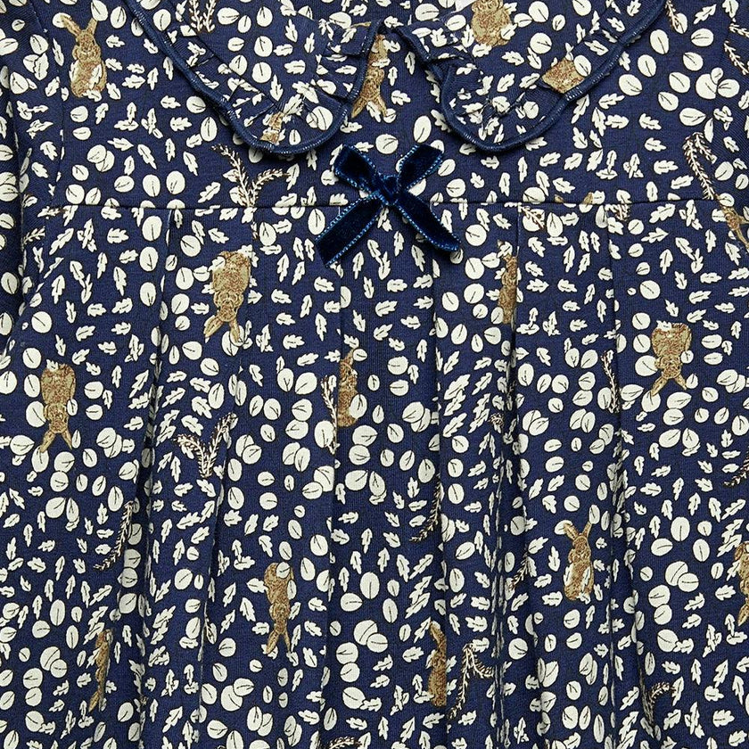 Baby Woodland Bunny Jersey Dress in Navy