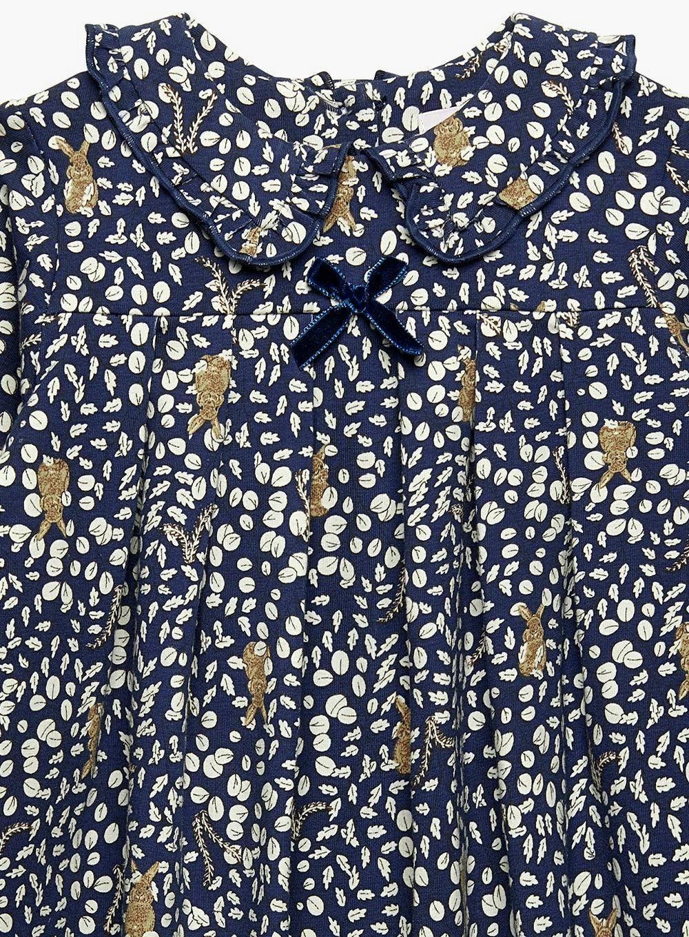 Baby Woodland Bunny Jersey Dress in Navy