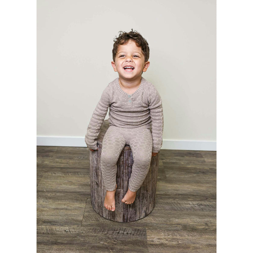 Tiny Tiles Knit Crew Neck Henley Sweater & Pant 2-Piece Set