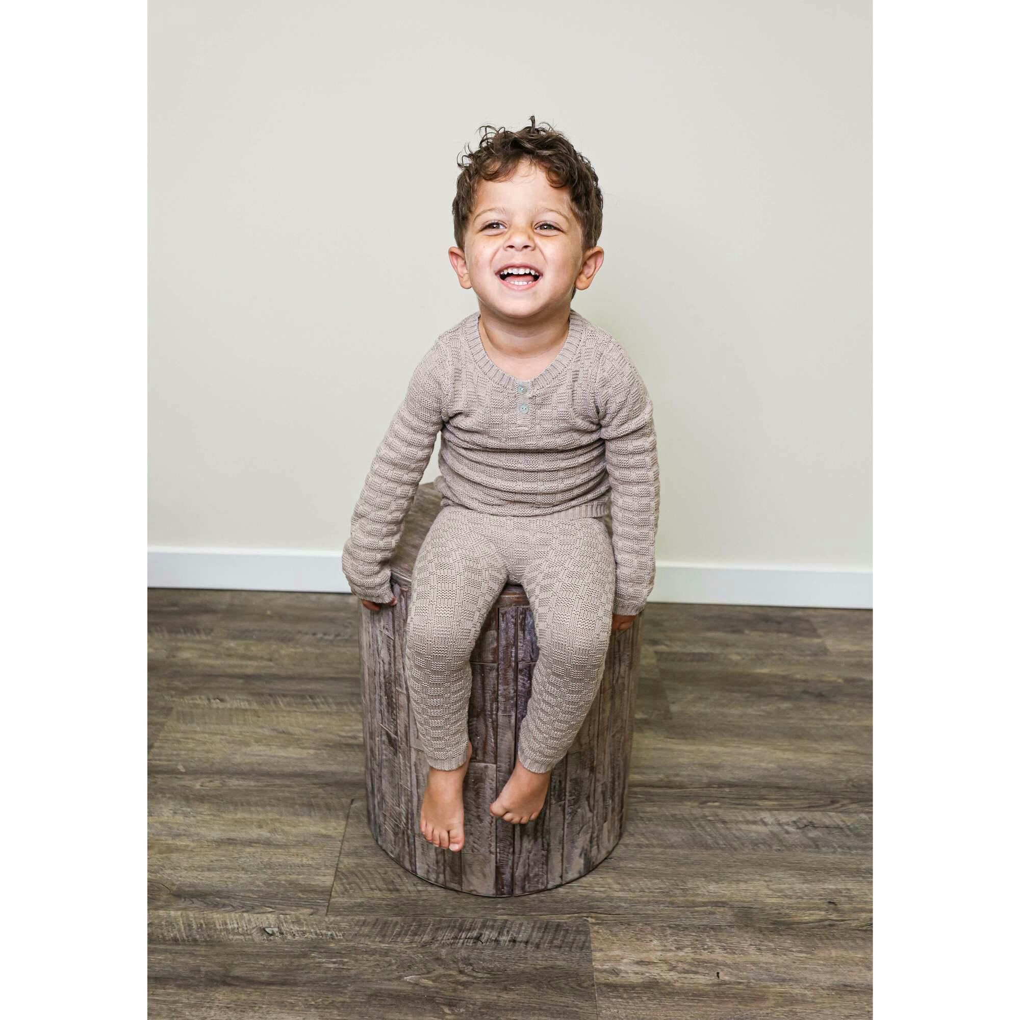 Tiny Tiles Knit Crew Neck Henley Sweater & Pant 2-Piece Set