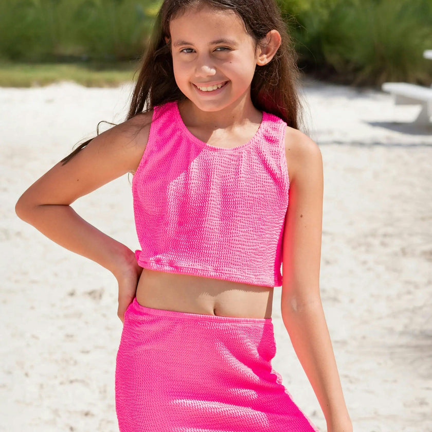 Crinkle Cropped Tank Top - Fuchsia