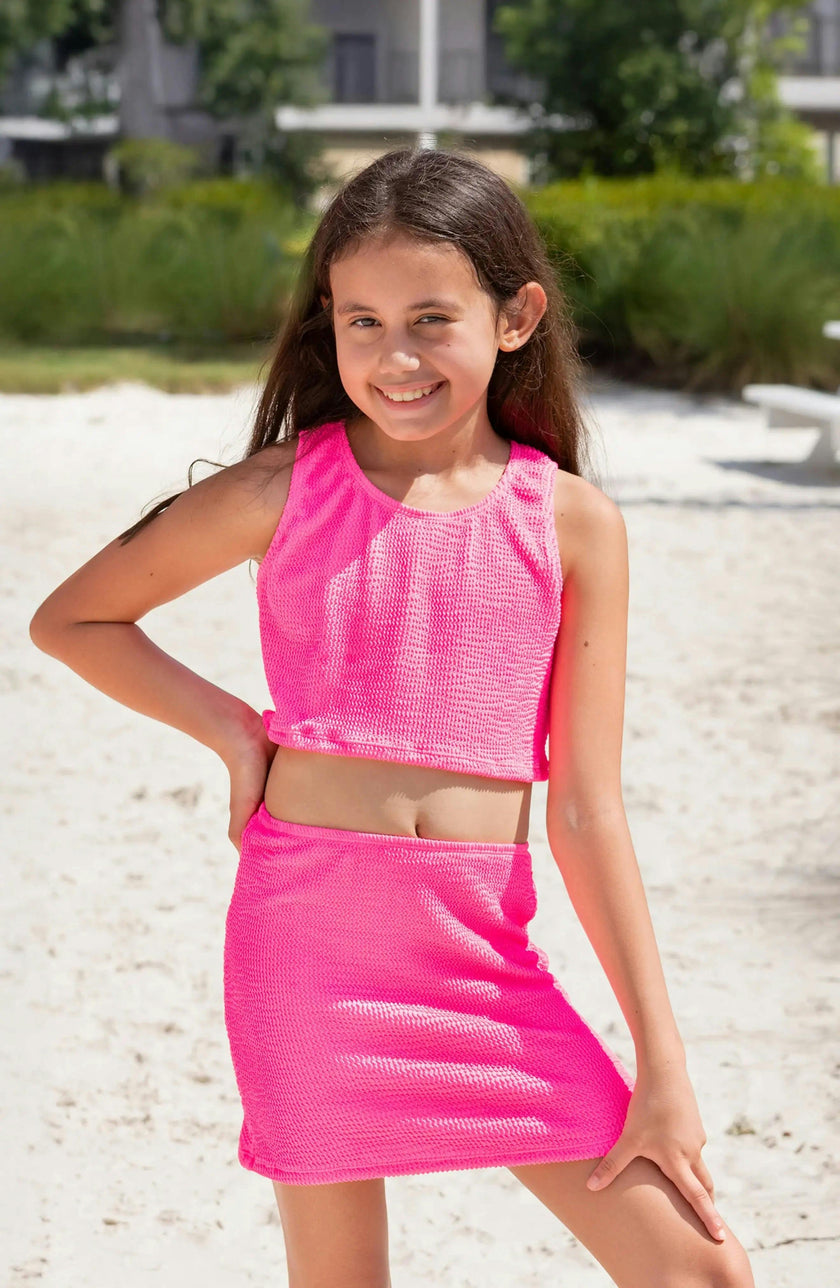 Crinkle Cropped Tank Top - Fuchsia
