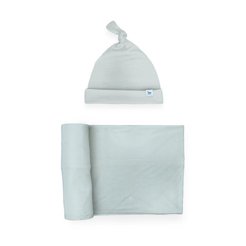 Stretch Knit Swaddle and Hat Set - Powder Blue