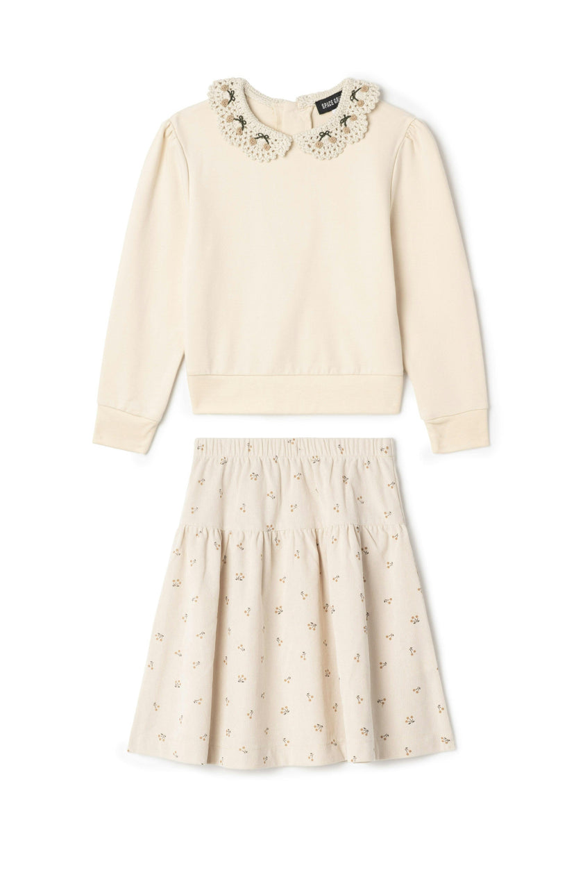 Corduroy Crochet Button Front Skirt and Top Two Piece Set