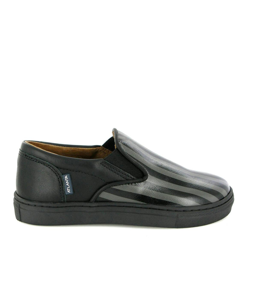 Leather Slip On Sneakers, Black & Grey Stripes