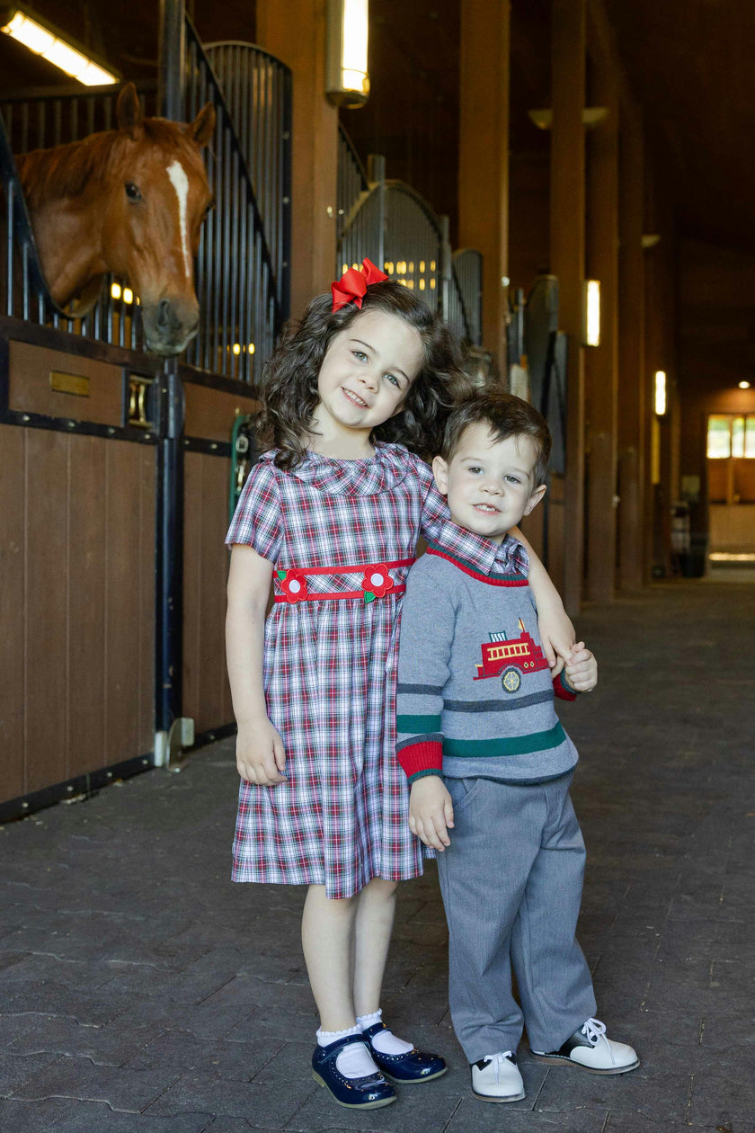 Plaid Dress with Neck Ruffle
