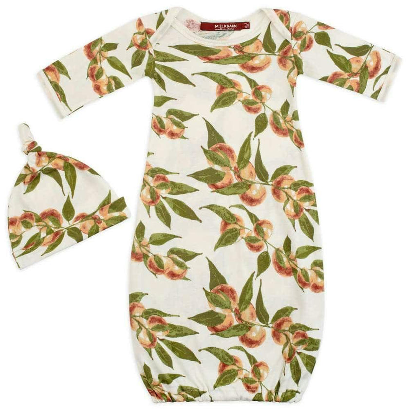 Peaches Organic Cotton Newborn Gown & Hat Set