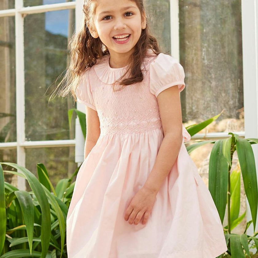 Willow Rose Hand Smocked Dress in Pink