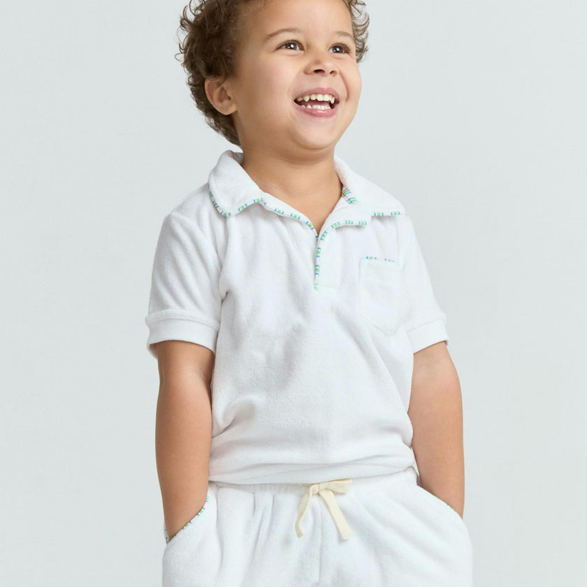 unisex shell white french terry polo