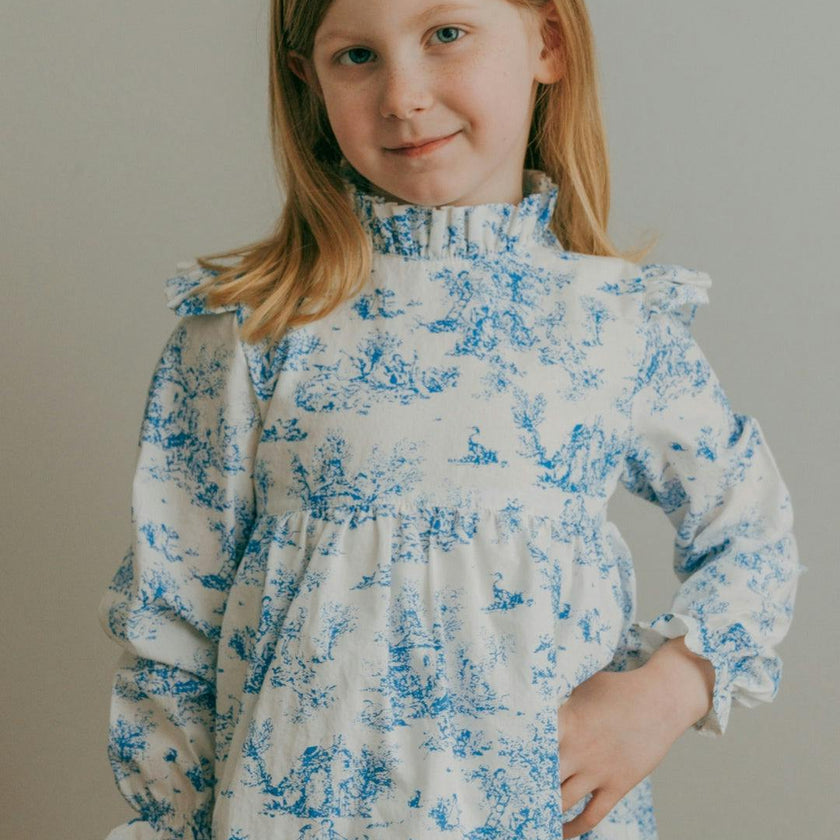 Aoki Blue Toile Dress| Long Sleeve