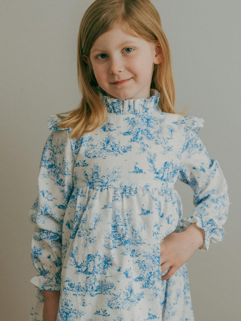 Aoki Blue Toile Dress| Long Sleeve