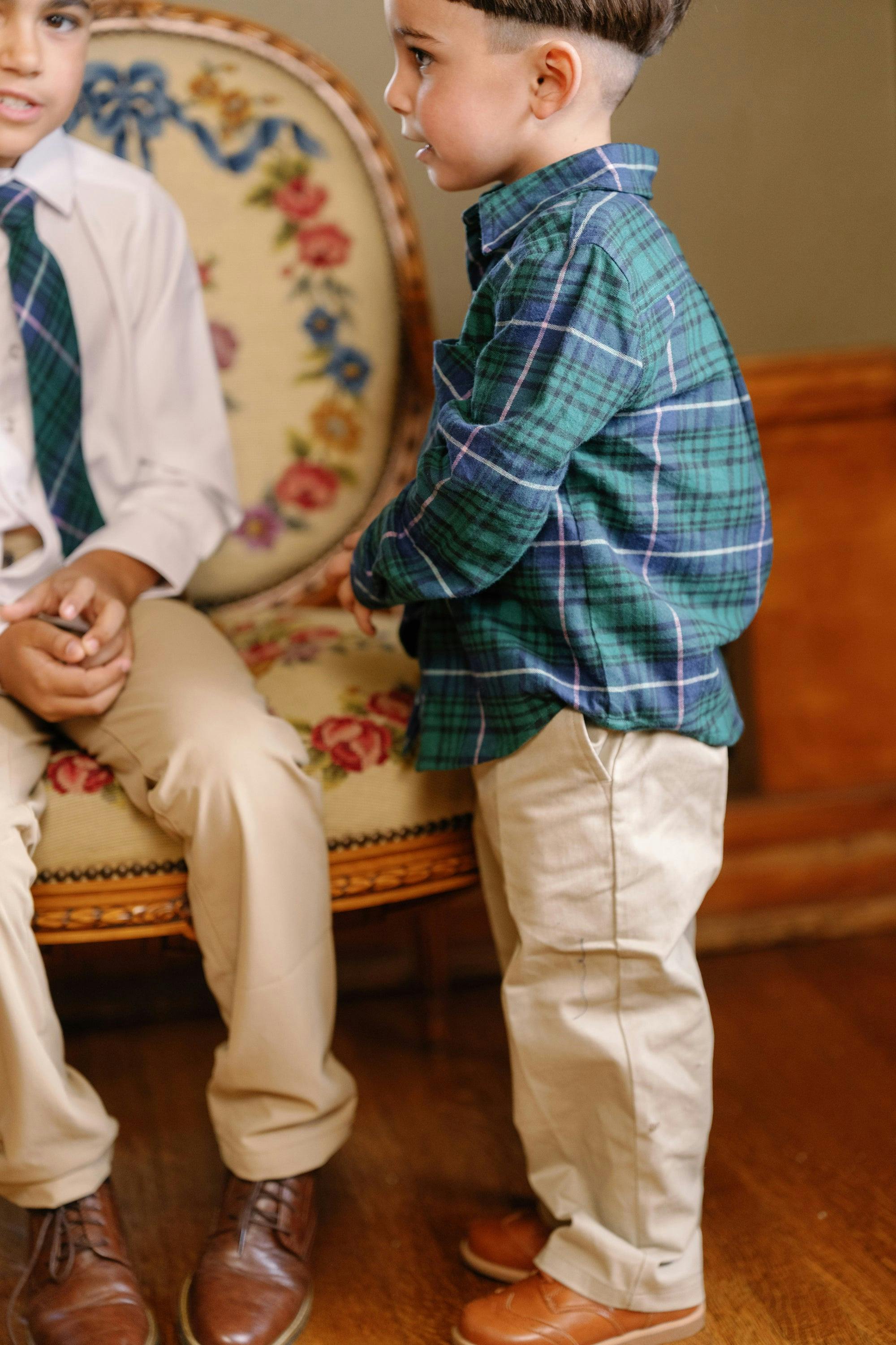 Boys John Shirt in Emerald Plaid