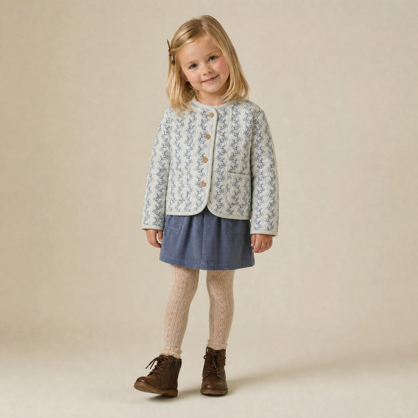 Organic Quilted Buttoned Jacket - Bluebell Vine
