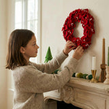 Handmade Hand Felted Wool Wreath - Red Amaryllis Flowers - 14"