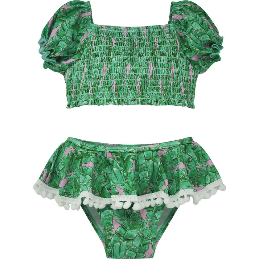 UPF 50+ Gemma Two Piece Smocked Pom-Pom Swimsuit