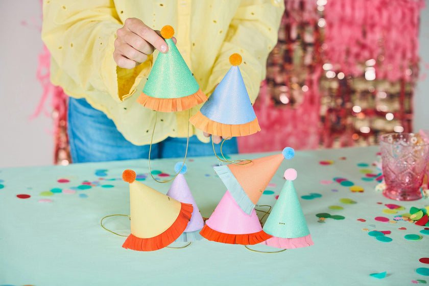 Packed Party Top Off the Fun Mini Glitter Party Hats Set of 8 - Shimmering Glitter Hats with Pom Pom Tops and Gold Elastic Straps, One Size Fits All