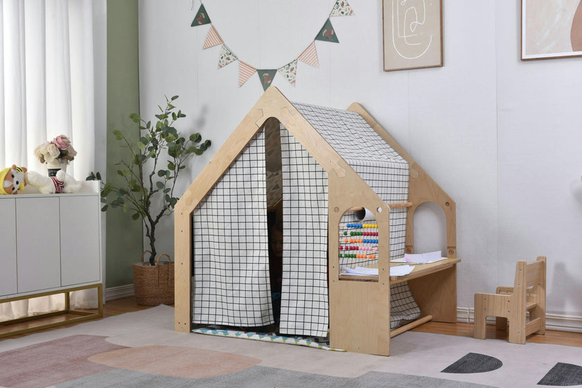Flair | Indoor Wooden Playhouse with Desk, Chair & Chalkboard for Toddlers and Kids