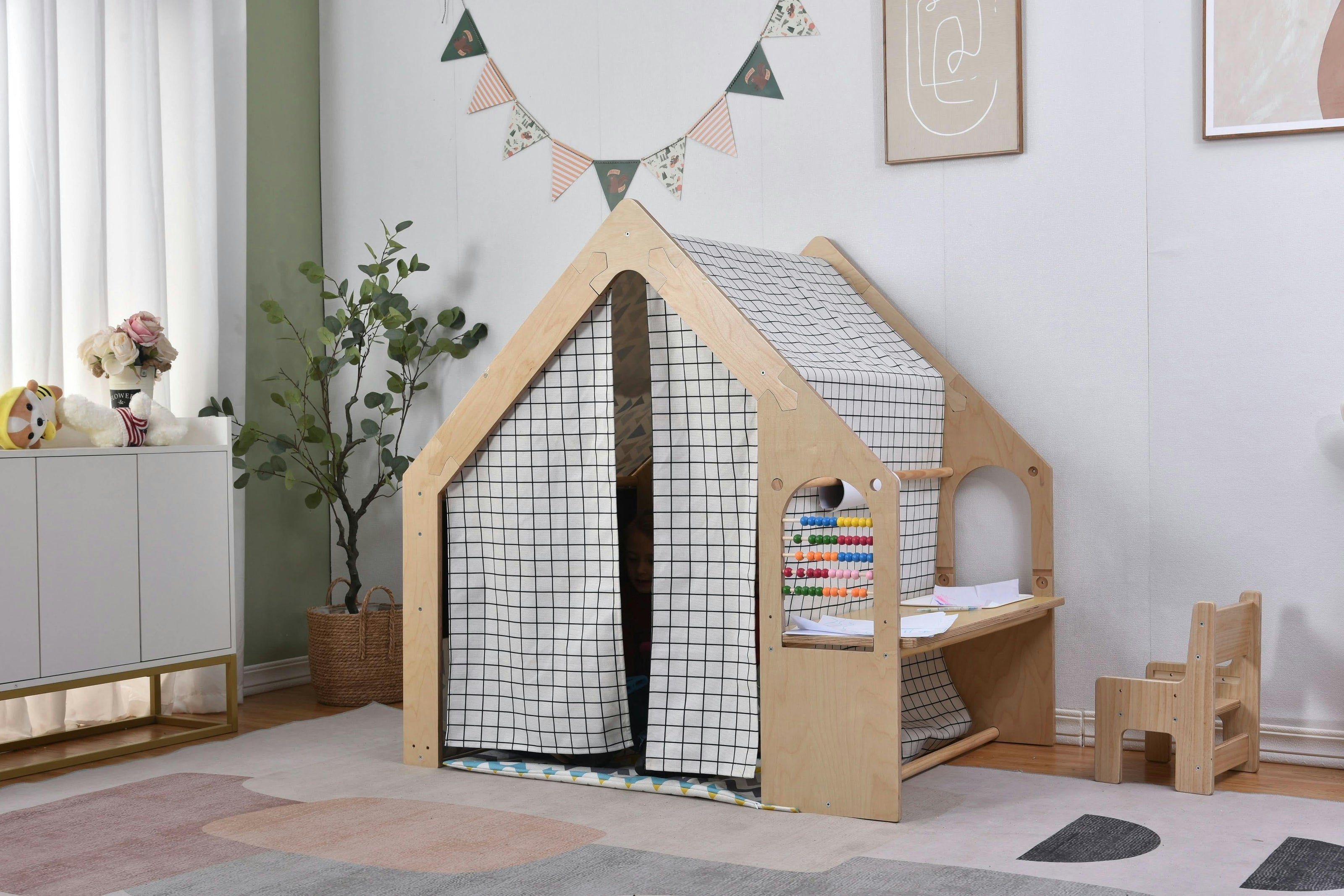 Flair | Indoor Wooden Playhouse with Desk, Chair & Chalkboard for Toddlers and Kids