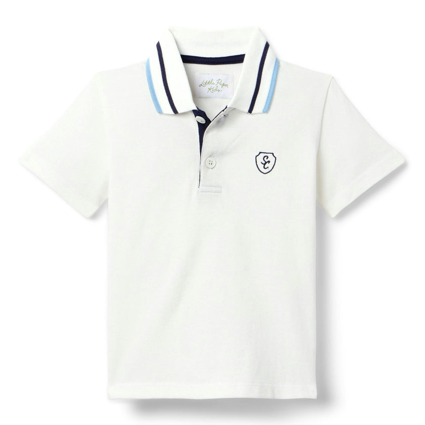 Archie Polo  - Off-White w/Stormy Blue