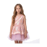 Rosy Bloom Off-Shoulder Sequin Birthday Dress for Girls