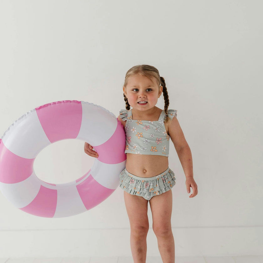 Girls Two-Piece Ruffle Swimsuit in Sketched Daisy