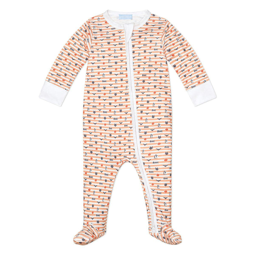 Pumpkin Stripe Halloween Zip Baby Onesie