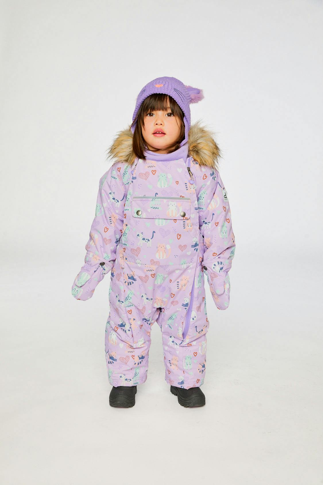 Baby One Piece Snowsuit Adapted For Car Seats Purple Cat Print