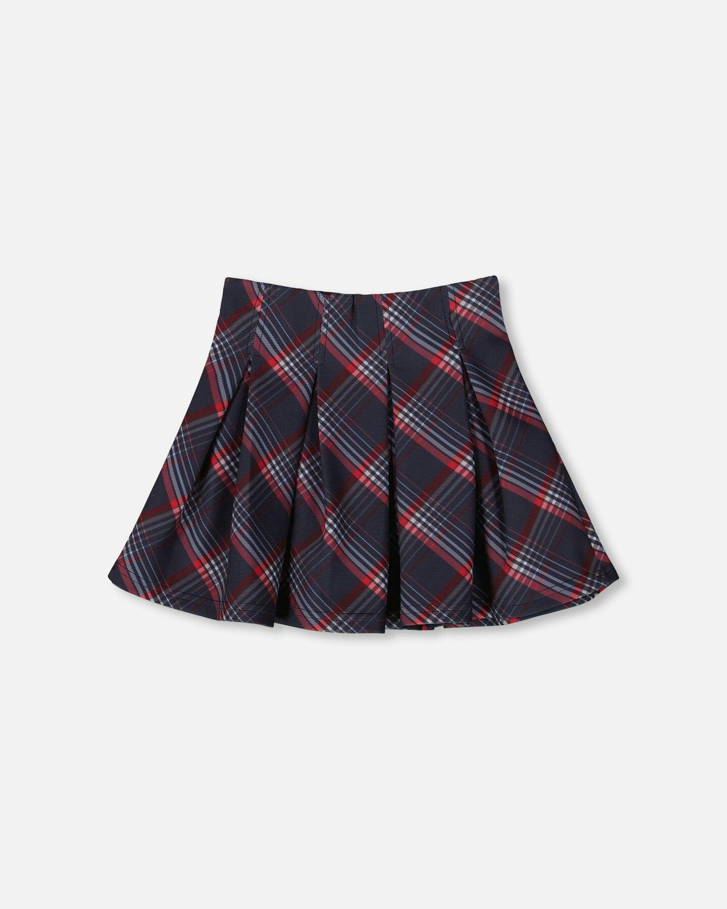 Pleated Milano Skirt Red and Navy Plaid