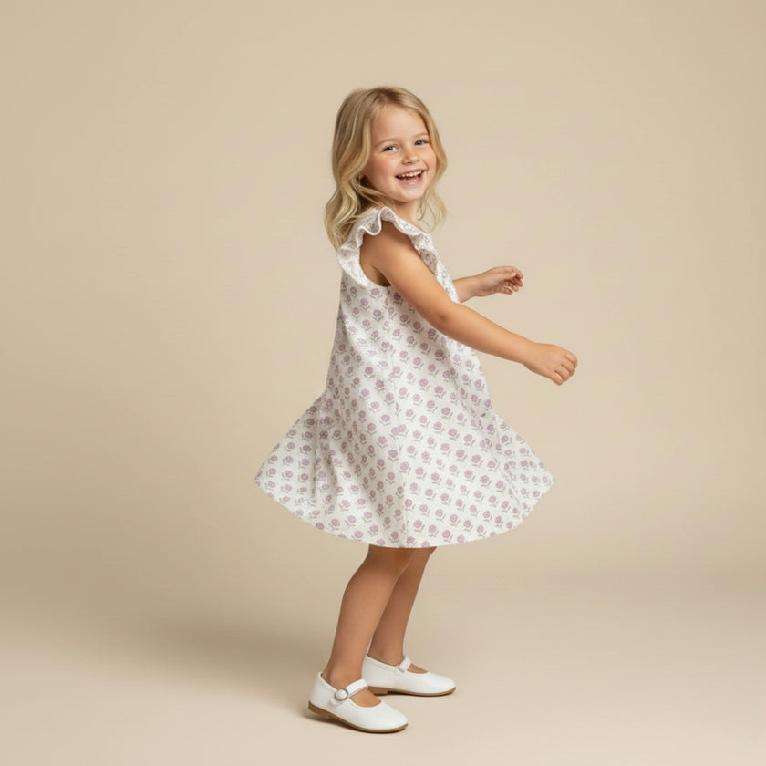 Organic Short Sleeve Flutter Dress - Lavender
