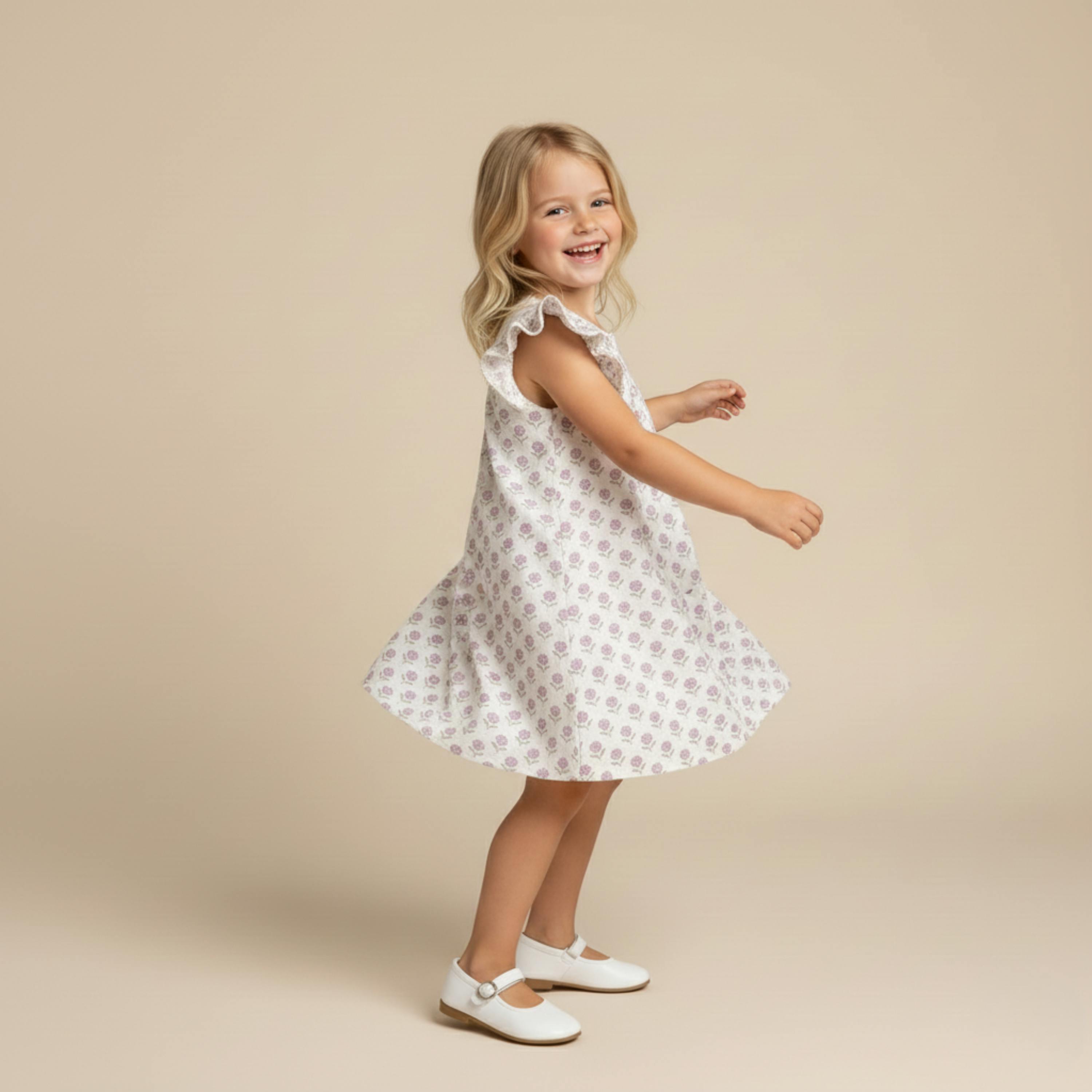 Organic Short Sleeve Flutter Dress - Lavender