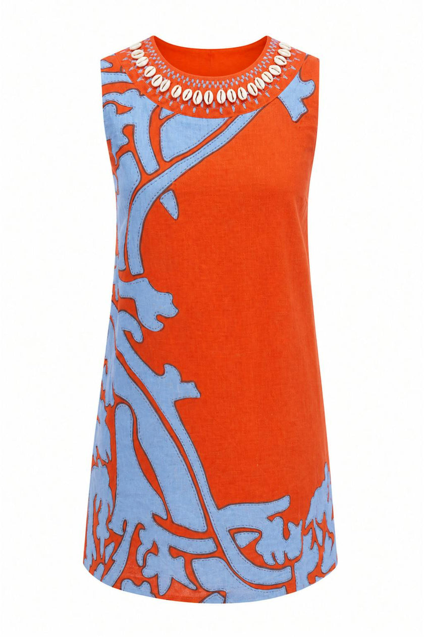 Evelyn Coral Vine Stripe Shell Mini Dress