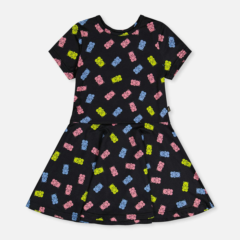 Short Sleeve Dress Black Printed Gummy Bears