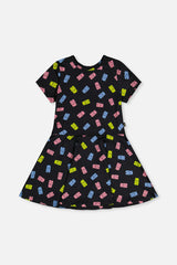 Short Sleeve Dress Black Printed Gummy Bears