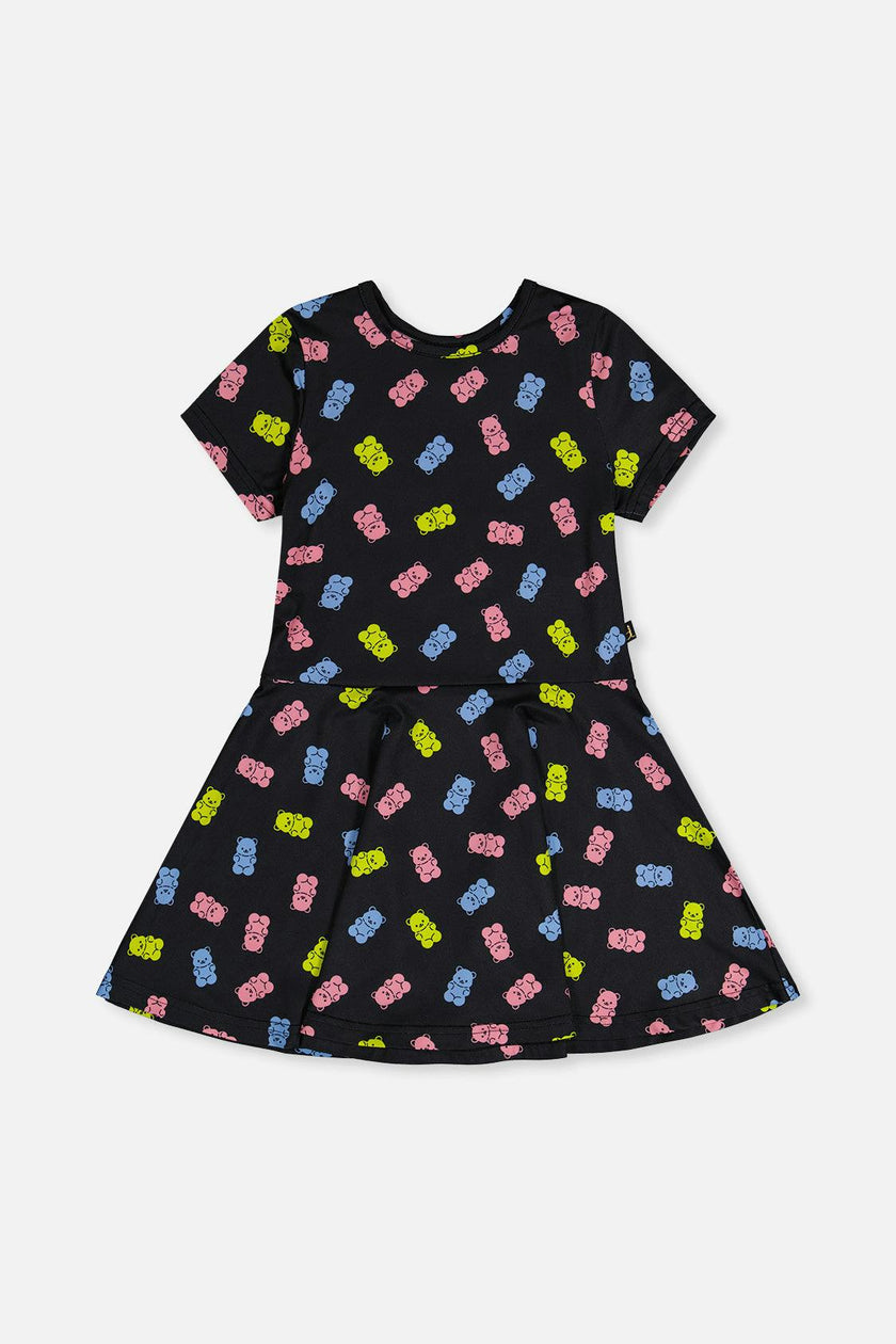 Short Sleeve Dress Black Printed Gummy Bears