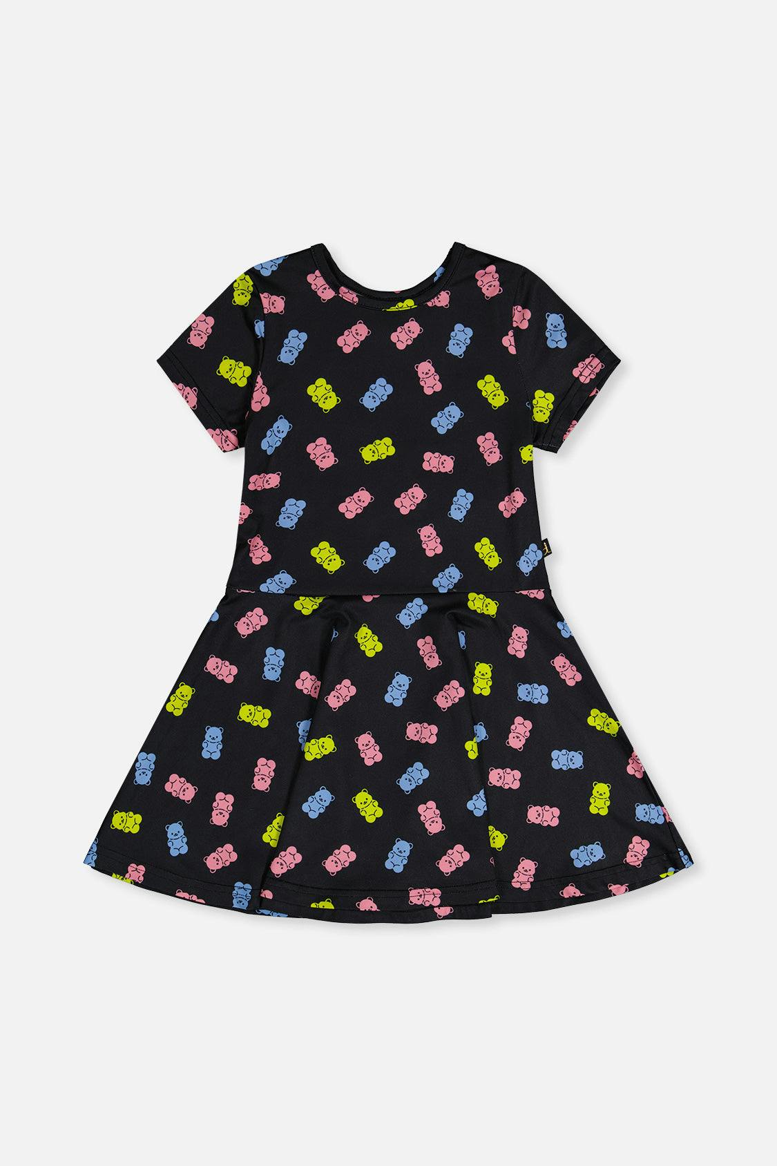 Short Sleeve Dress Black Printed Gummy Bears