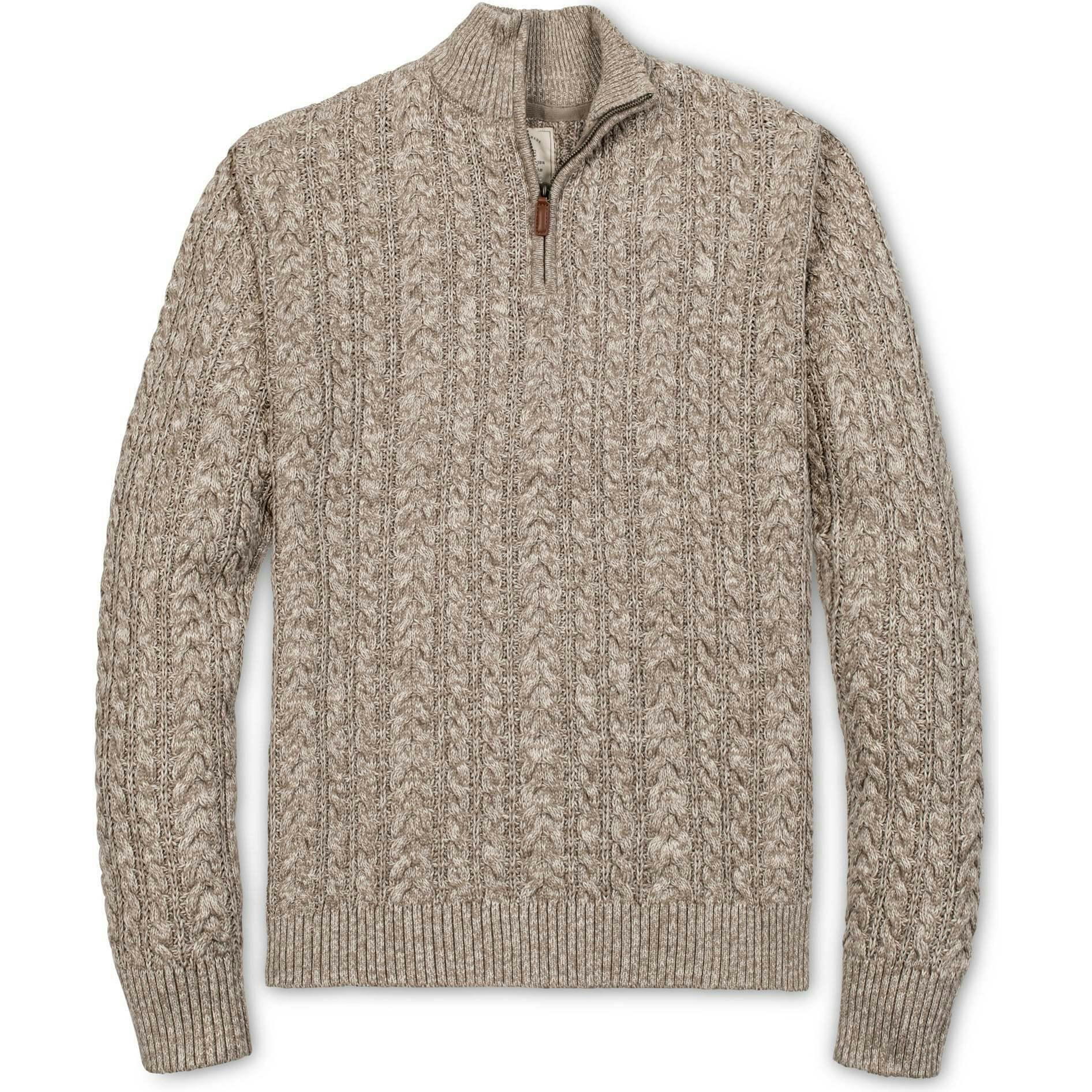 Men's Organic Half Zip Cable Pullover Sweater, Brown
