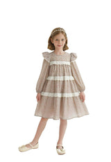 Beige Floral Lace Tiered Dress