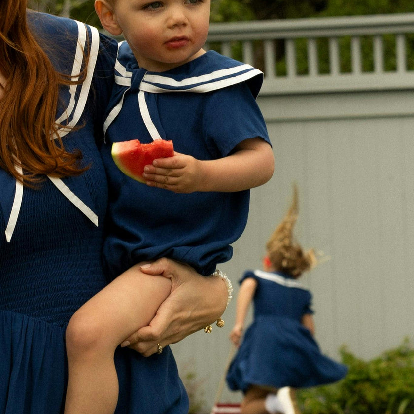 Baby Sailor Romper in Navy