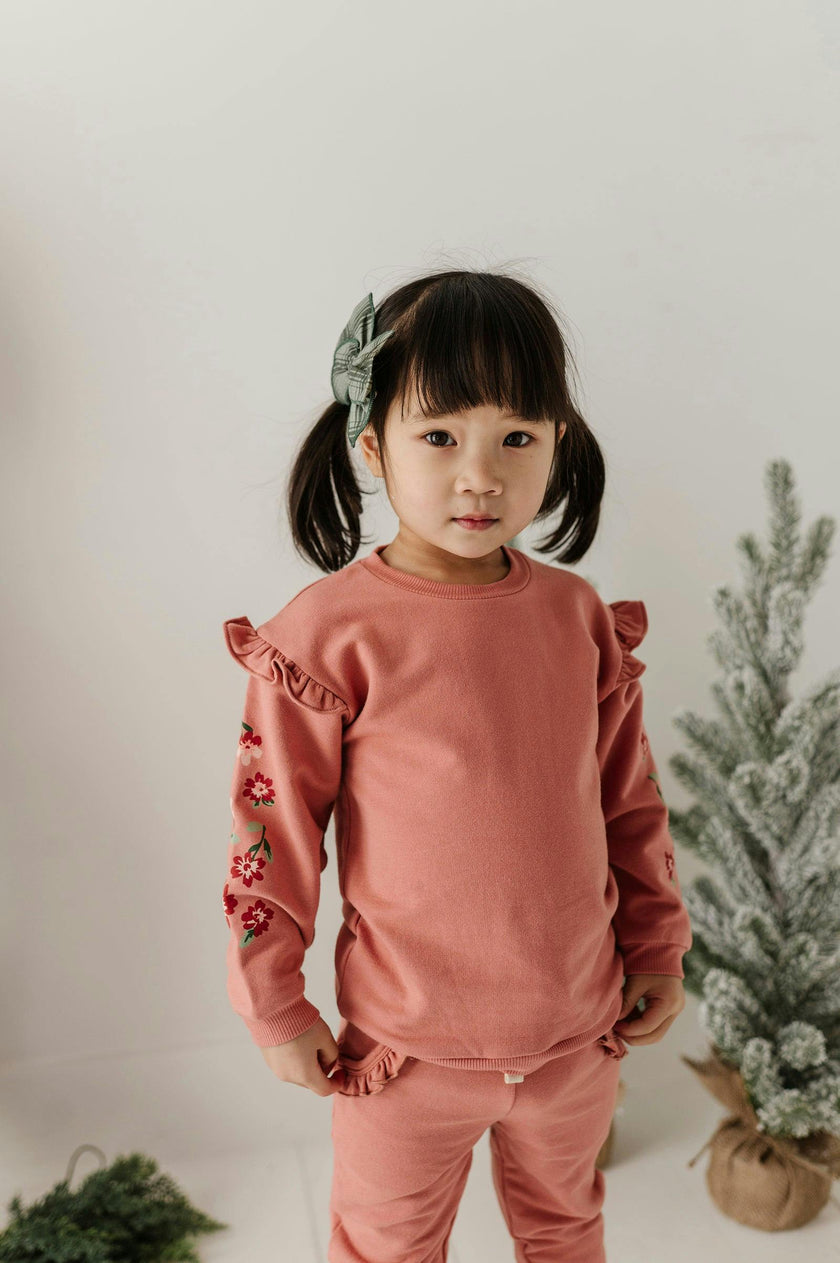 Girls Ruffle Sweatshirt in Holly Dust Floral